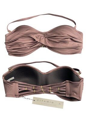 NWT Vitamin A Mink Twist Front Strappy Back Gold Accent Bandeau Swim Top (S/6)